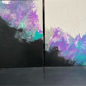 Acrylic pour painting 11 by 14 canvas 2 side by side